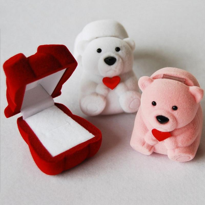 1Stck Mini Bär Schmuck Kasten Ring Halskette Lagerung Kasten Samt Ring Ohrring Lagerung Kasten Ohrring Schmuck Anzeige Stand