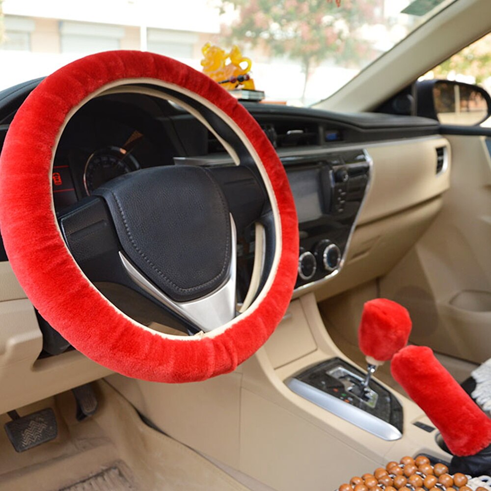3 teile/satz Lenkrad Abdeckung Winter Warme Weiche Plüsch Flauschigen Lenkrad Abdeckung mit halt Hebel + Hand Brems Abdeckungen