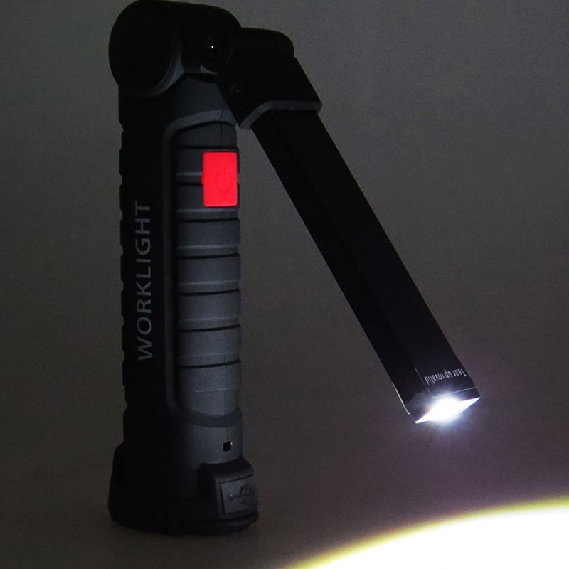 Neueste Kolben LED Wiederaufladbare Arbeit Licht Netz Taschenlampe mit Haken Falten Taschenlampe Lampe W52 Schwarz