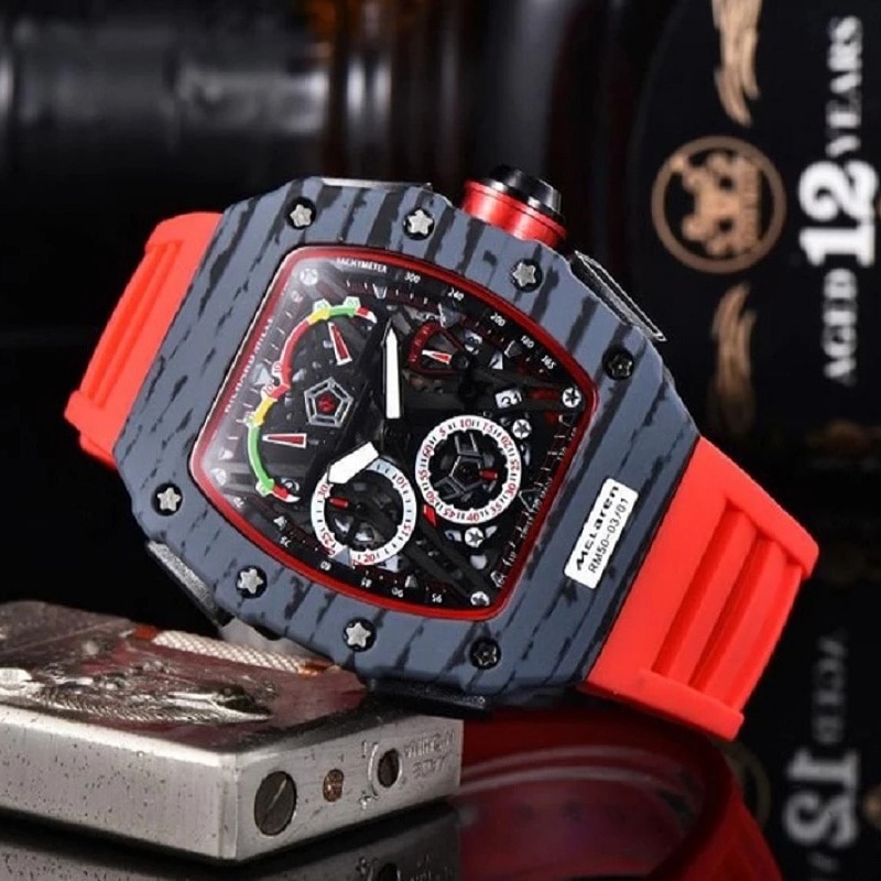 oben digite Ausführung Skelett Zifferblatt NTPT Alle Kohlenstoff Faser aufbringen fallen Japan Saphir Herren Uhren Gummi Sport Uhren