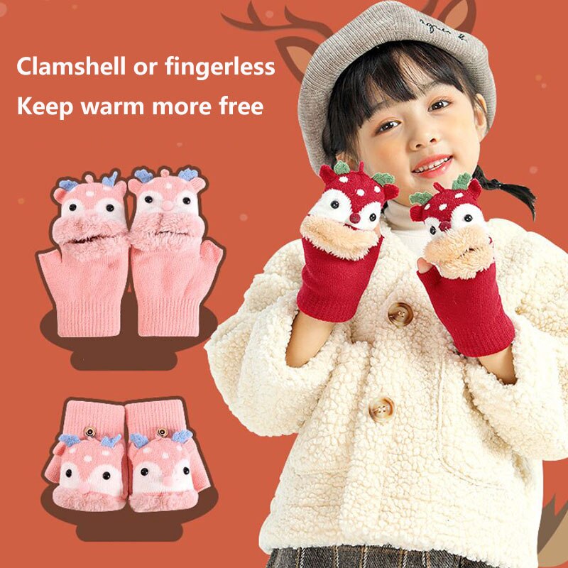 weihnachten freundlicher Handschuhe Gestrickte Nachahmung Lamm Haar Halb-Finger kippen Handschuhe Winddicht berühren Bildschirm Warme freundlicher Handschuhe