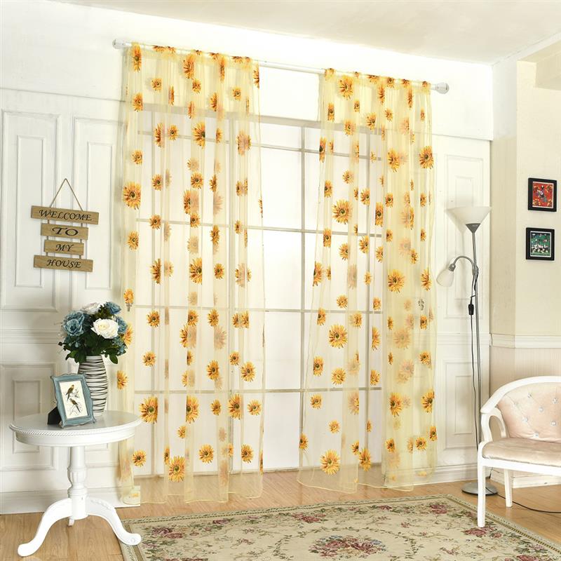 Sonnenblume Fenster Vorhänge Stange Tasche schier Schleier Fenster Vorhang Vorhänge für Heimat Schlafzimmer Wohnzimmer Hochzeit Party Dekoration