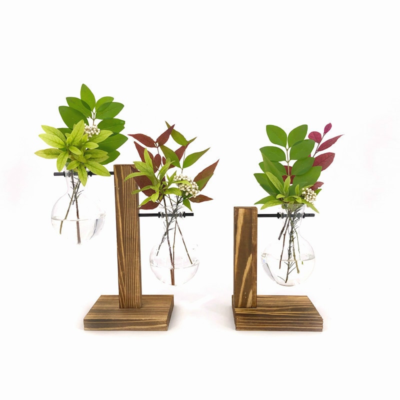 Terrarium Vasevase Dekoration Hause Bonsai Blume Pflanze Vasen Jahrgang Blume Topf transparent Holz Rahmen Glas Tabletop Pflanzen