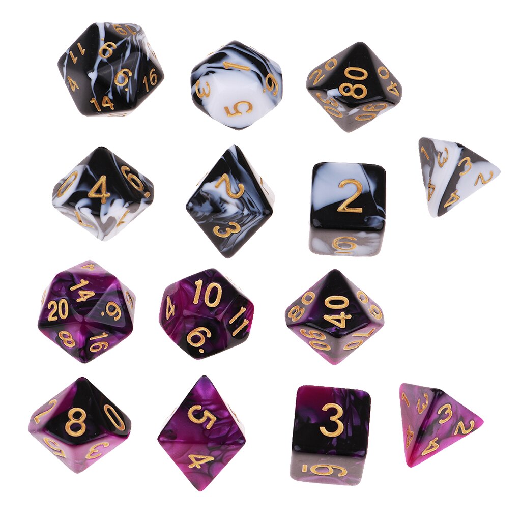 7Stck polyedrisch Würfel 16mm für Party Spiele-Lila Schwarz Tisch Spiele,, DND, MTG, RPG Spielen