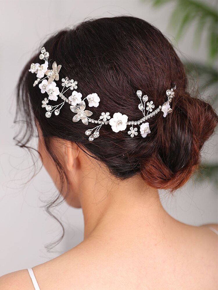Hochzeit Haar schmuck Blume Stirnband Silber Kopfschmuck Strass Elegante Headwear Braut Haar Zubehör Frisuren Schmuck