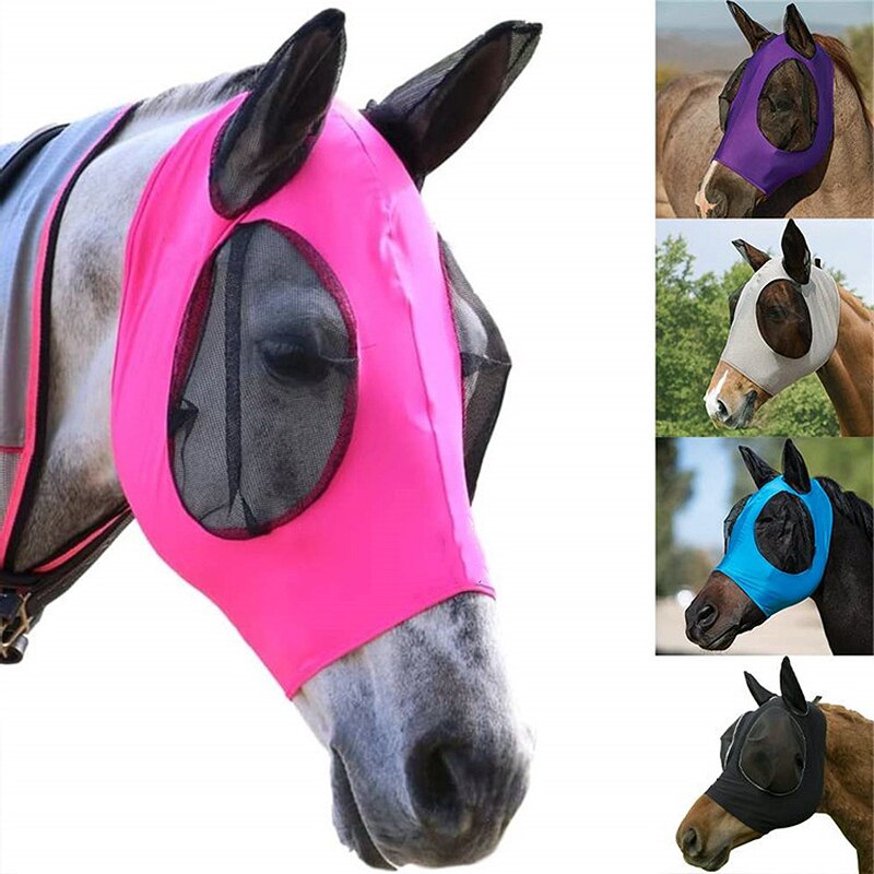 Gittergewebe Atmungsaktiv Pferd Kopf Abdeckung Anti-moskito Maske Anti Fliege mit Ohr Muff Pferd Augen Stirn Schutz Sonnenschutz 5 farben