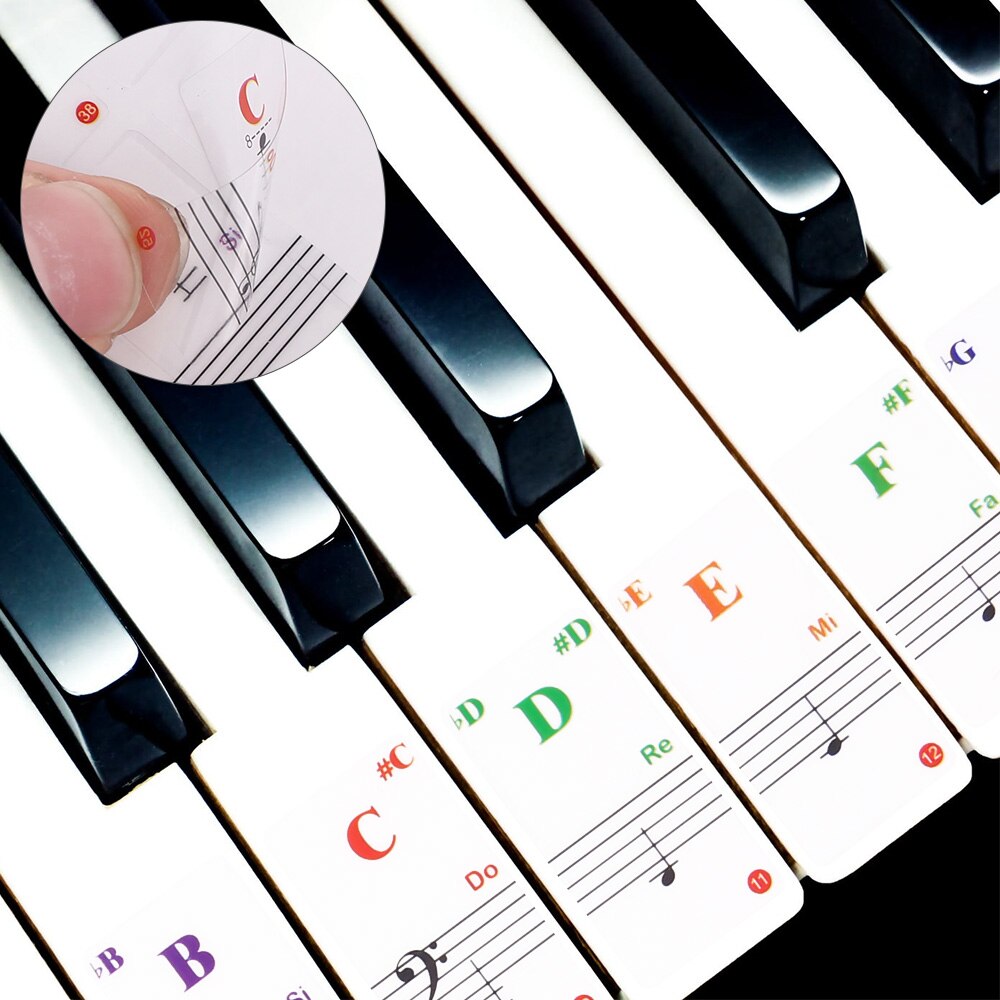 88/61/54/49/37/32 transparent Abnehmbare Musik Aufkleber Noten Klavier Tastatur Aufkleber Elektronische Farbe Klavier notizen Aufkleber Symbol