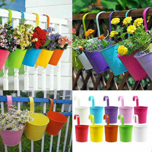 10 farben Hängen Blumentöpfe Haken Zauberstab Töpfe Garten Töpfe Balkon Pflanzer Metall Eimer Blume Halfter Wohnkultur