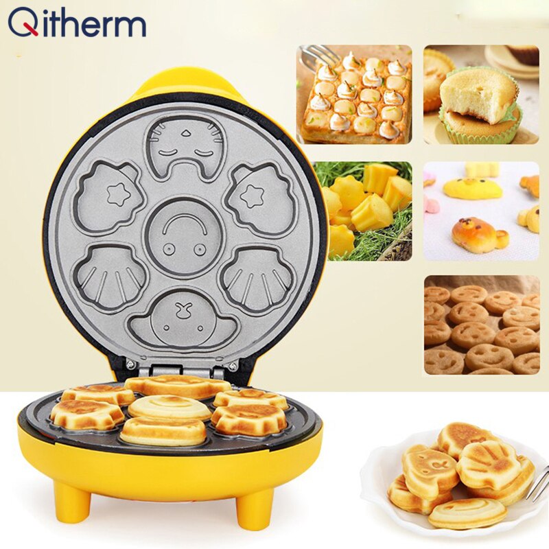 Haushalts Kuchen Frühstück Backen Maschine 7 Löcher Kuchen Hersteller 1000W Waffel Hersteller Dual Nicht-Stock Automatische Brot Hersteller maschine