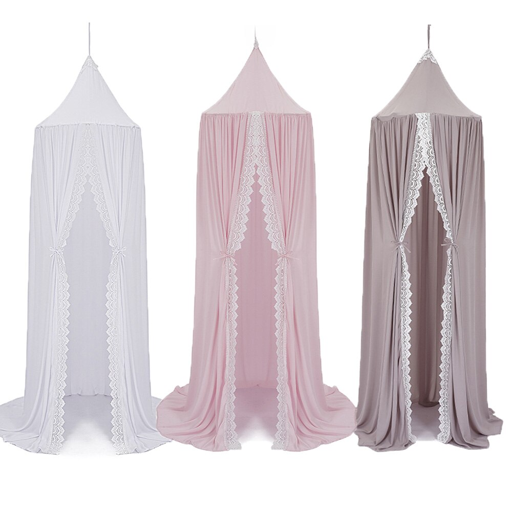 Weiß/Grau Runde Rosa/Bett Baldachin für Mädchen Baby Krippe Bett Vorhang mit Spitze freundlicher Spielen Zelt Haus Kuppel Hängen freundlicher Zimmer Dossel