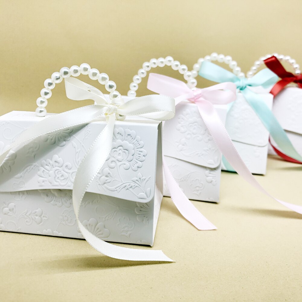 20 Teile/los Weiß Hochzeit Tasche Tragbare Schokolade behandeln Süßigkeiten Boxen Für Hochzeit Baby Dusche Geburtstag Party Dekoration