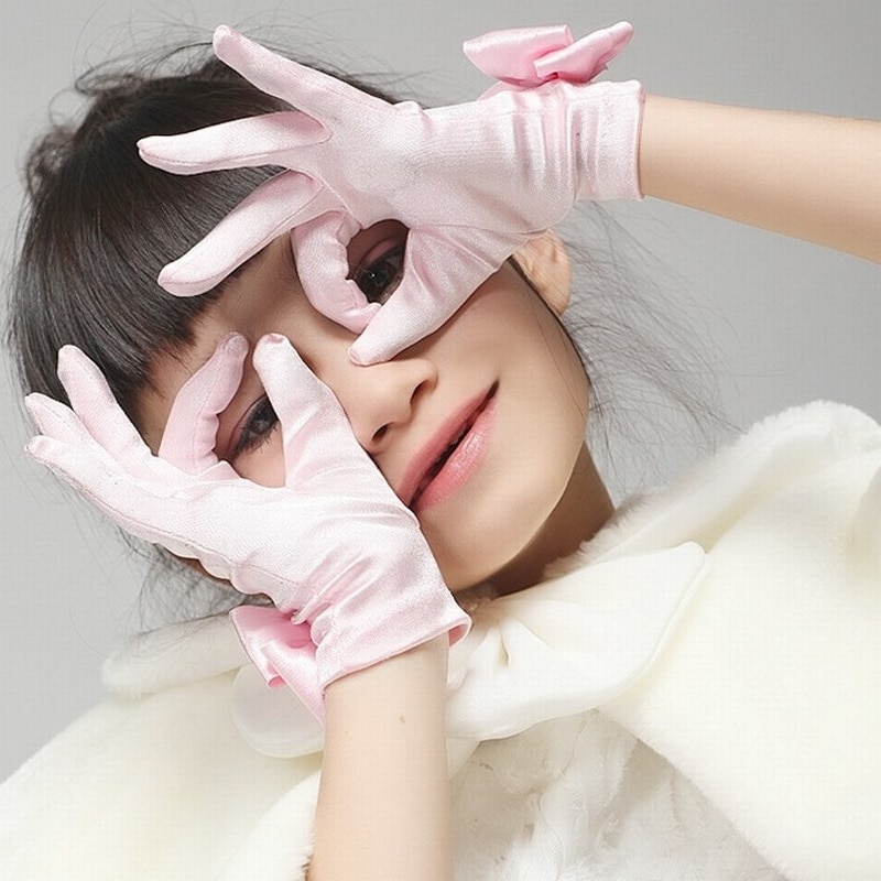 Kleines Mädchen Handschuhe Satin- Blume Mädchen Party Bowknot Handschuhe für freundlicher Zeremonie Hochzeit Zubehör Hochzeit Handschuhe Satin- Kurze