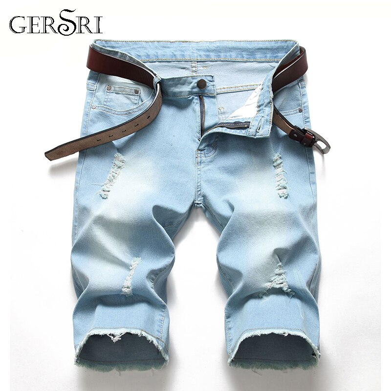 Gersri Neue Sommer männer retro Zerrissene Jeans kurze Hose Radfahrer schlank passen Jahrgang Denim kurze Hose Für Männliche Kurze Jeans Plus größe 28-42