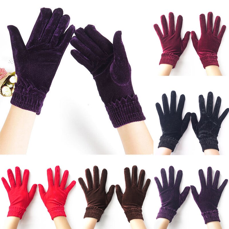 Goldenen Samt Elastische Handschuhe Winter Warme Frauen Handschuhe Dünne Kurze Weibliche Handschuhe Elegante Bankett Partei Handschuhe