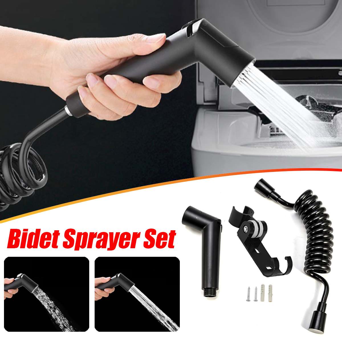 Schwarz Bidet Wc Spritzgerät 3 stücke GESETZT Hygienische Dusche klopfen Bidets Badezimmer Hand Dusche Zauberstab Halterung Wasserhahn Schlecht zubehör
