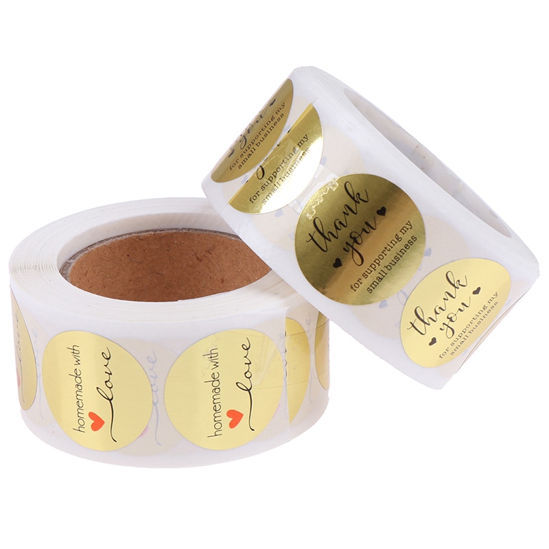 500pc/rollen danke für unterstützung mein Geschäft Kraft Aufkleber mit Gold Folie runde etiketten aufkleber für Einkaufen handgemachte aufkleber