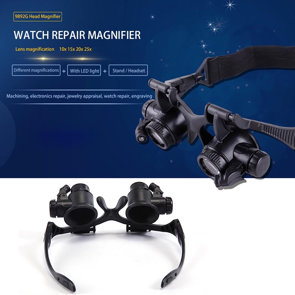 Stirnband Brillen Uhr LED Licht Gläser Lupe 10X 15X 20X 25X Juwelier Lupen Werkzeug einstellen Reparatur Uhrmacher