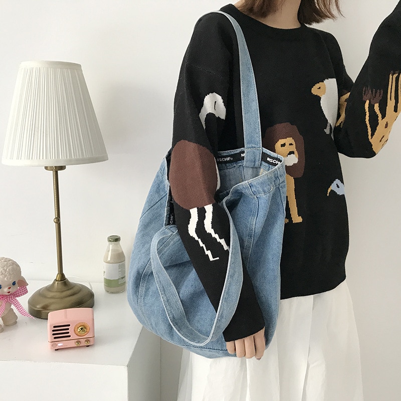 Neue Frauen Denim Schulter Tasche Weibliche Baumwolle Leinwand Stoff Handtasche Weibliche Einkaufstasche Schule Bücher Tasche Damen lässig Tote