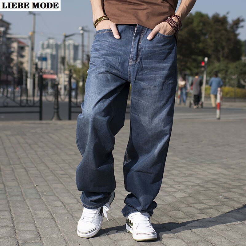 Mens Breite Bein Hüfte hüpfen ausgebeult Jeans Männer Streetwear Glocke-Unterseite Denim Hosen für Männer verlieren Gerade passen Jeans Homme blau Stiefel schneiden