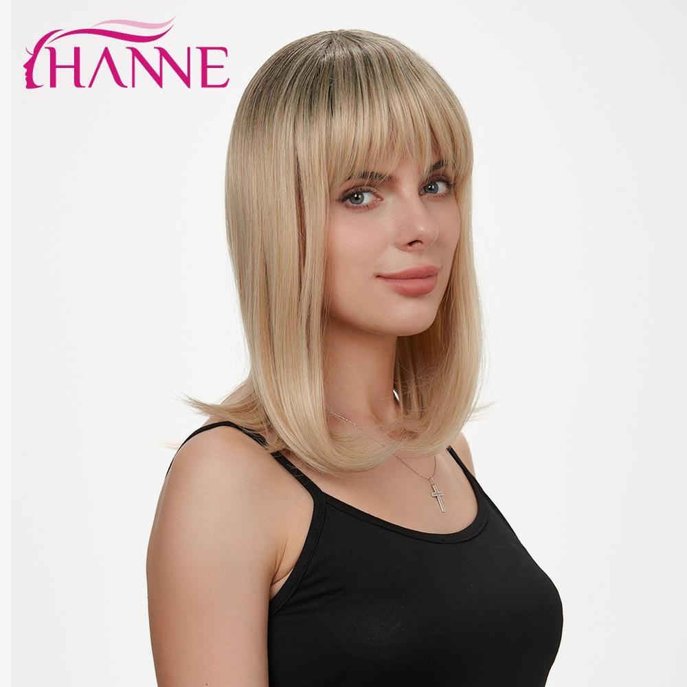 HANNE Kurze Synthetische Perücke Schwarz blond Ombre Hitze Beständig Faser perücke Mit Freies Pony für Schwarz/Weiß Frauen