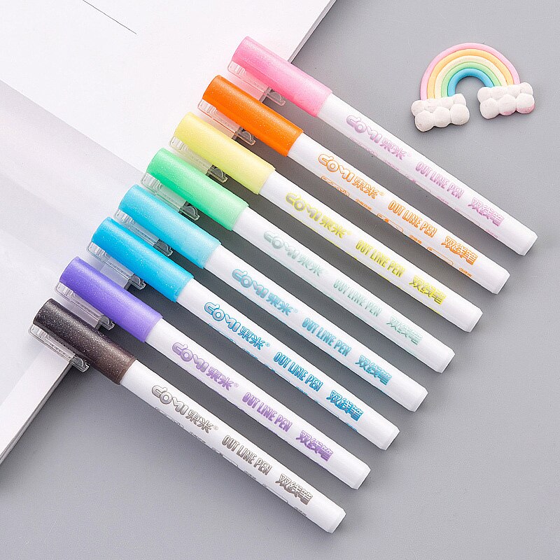 Heißer 8 teile/satz Doppel Liner Umriss Stift Schriftlich Zeichnung Stifte Schreibwaren PLD