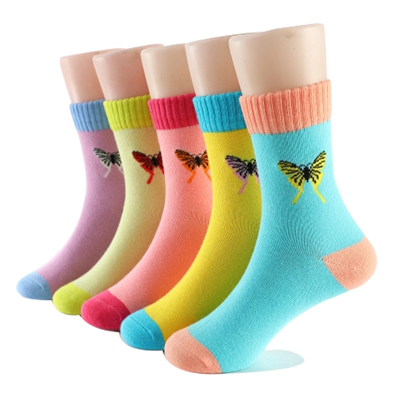 Frühling Herbst Mädchen Socken Schmetterling Baumwolle Süssigkeit Farben Socken Für Mädchen 1-16 Jahre freundlicher Socken 5 paare/los