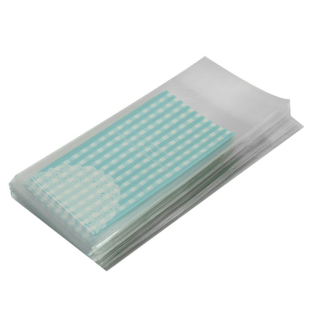 100x Licht Blau Plaid aufbringen Kunststoff Klebstoff Dichtung Tasche für Hochzeit Party Süßigkeiten Kekse Keks