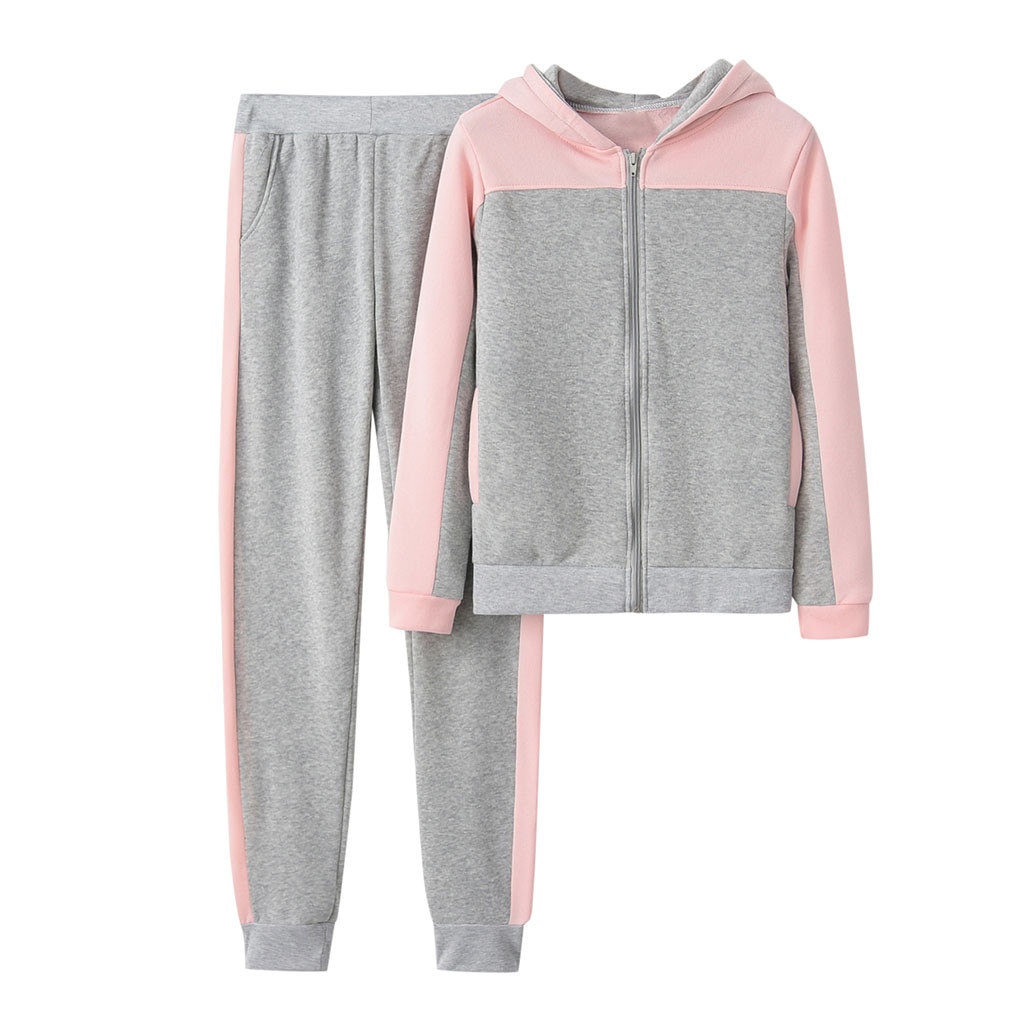 Frauen Sport anzüge trainingsanzug zwei stück einstellen sportwear Frauen Einfarbig Mit Kapuze Sweatshirt und Schlauch Trainingsanzug Sport Anzug # g4