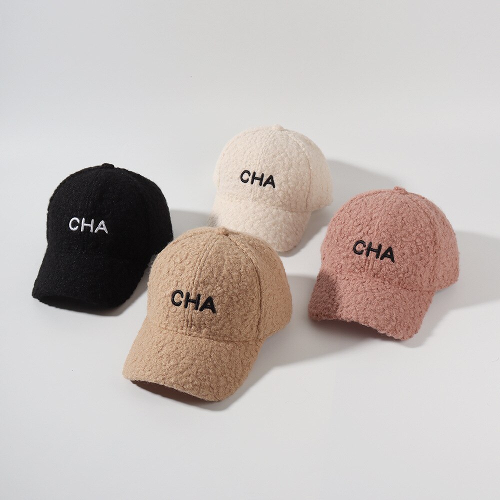 K-Pop knapp CHA Lamm Wolle Baseball Kappe Für Frauen Winter warm Visier Hüte Winddicht Hysterese kappe