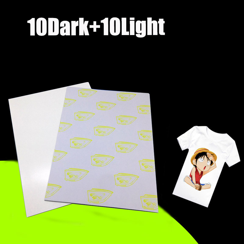 Inkjet Transfer Papier A4 Papier Wärme Thermische Heißer Transfer Druck Papier Aufkleber Mit Wärme Presse Für t-Shirt 10 Licht + 10 dunkel
