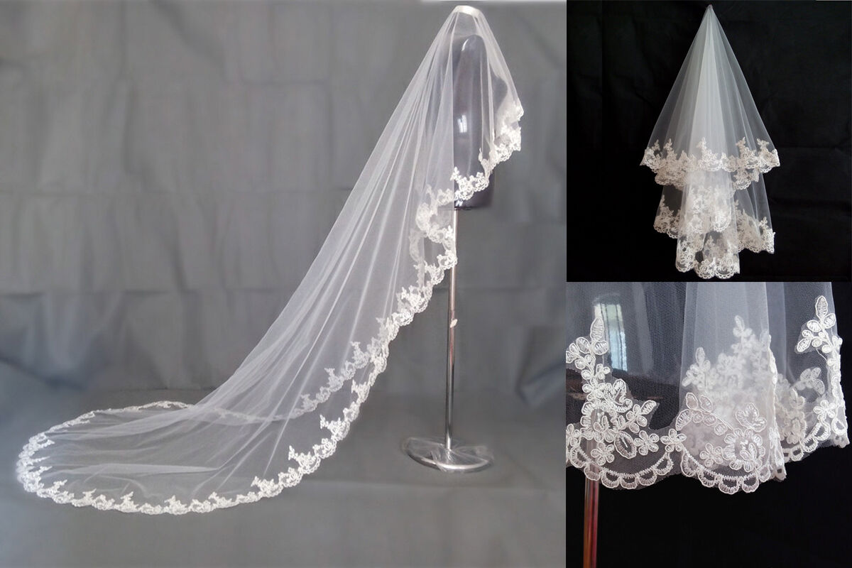Hochzeit Schleier Mit Kamm Spitze Appliques Tüll Braut Schleier Hochzeit Zubehör