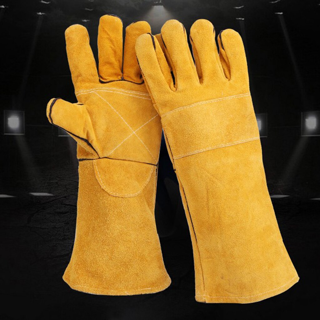 Leder Schweißen Handschuhe Schweißer Arbeiten Handschuhe Isolierung Für BBQ Kamin Gelb