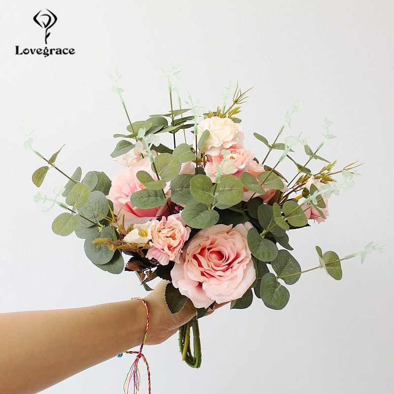 Hochzeit Strauß für Brautjungfern Hochzeit Blumen Braut Blumensträuße die Seide Rosen Künstliche Blumen Braut Strauß Rosen Pfingstrose Weiß