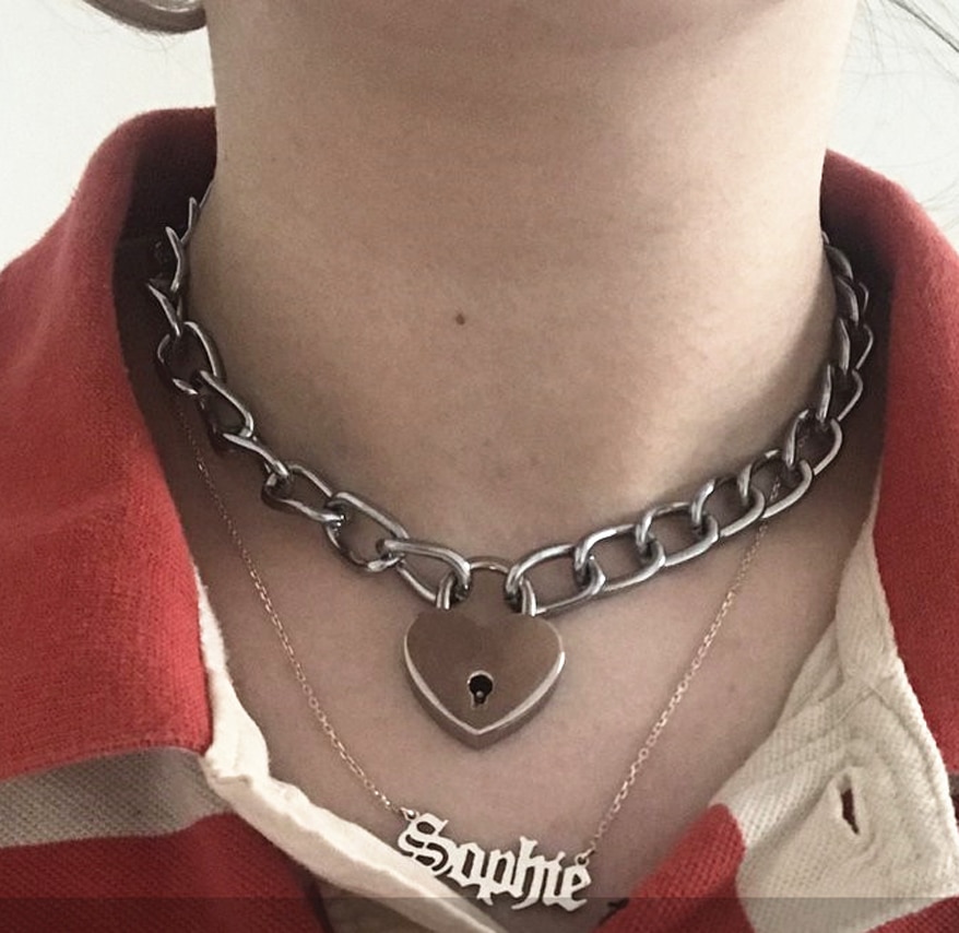 Punk Herz bilden sperren-Geschmack Silber Farbe Metall Anhänger Halskette Für Frauen Hüfte hüpfen Harajuku Halsband Halskette modisch Schmuck