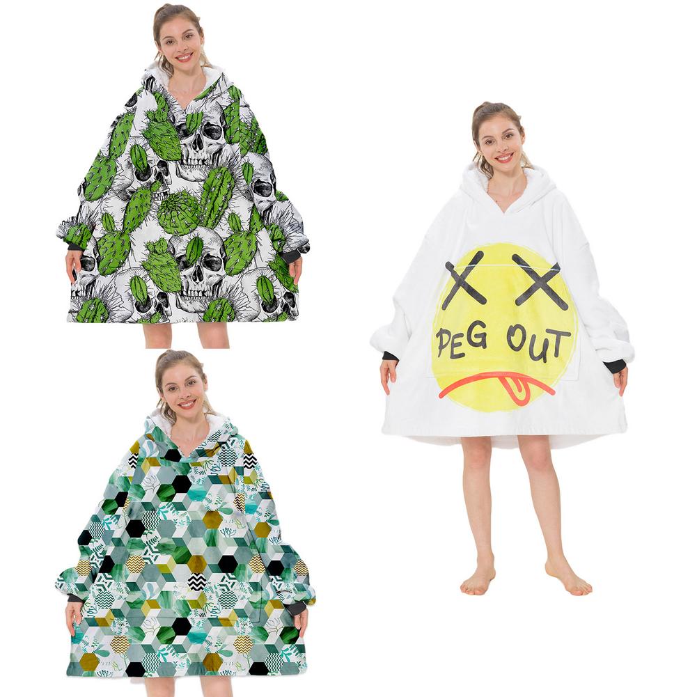 Übergroßen Hoodie Sweatshirt tragbar Decken Faul Decke Mit Kapuze zur Seite fahren zur Seite fahren Lässig Warme Pyjama TV Decke Für Erwachsene