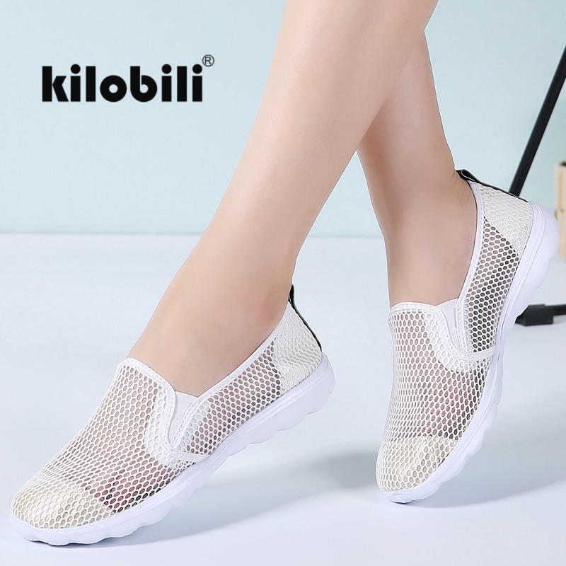 Kilobili Sommer frauen ballett wohnungen schuhe atmungsaktive Gittergewebe-Unterhose auf Halbschuhe schuhe weichen flach lässig schuhe turnschuhe frauen