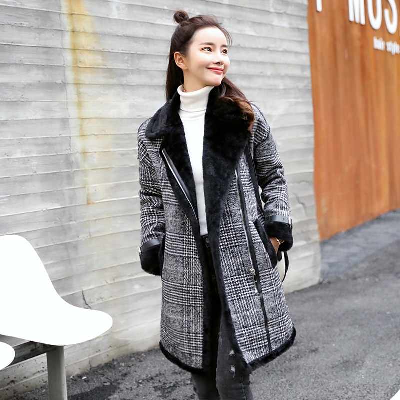 Elegante Plaid Wolle Mischung Mantel Frühling Winter Mantel Mantel Frauen Patchwork Abgedeckt warm Wolle Mantel