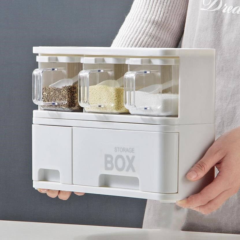 Einfachheit Küche Gewürz Salz Kasten Kunststoff würzen Gestell Kraut Gewürze Lagerung Container Würze Krug Kochen Werkzeug Mit Griff