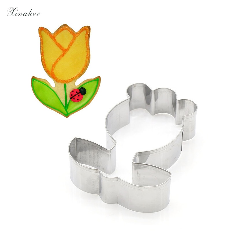 XINAHER 1pc Edelstahl Cookie Cutter tulpe blume bilden Formen Für Keks bilden Backformen Gebäck Süßwaren Werkzeuge