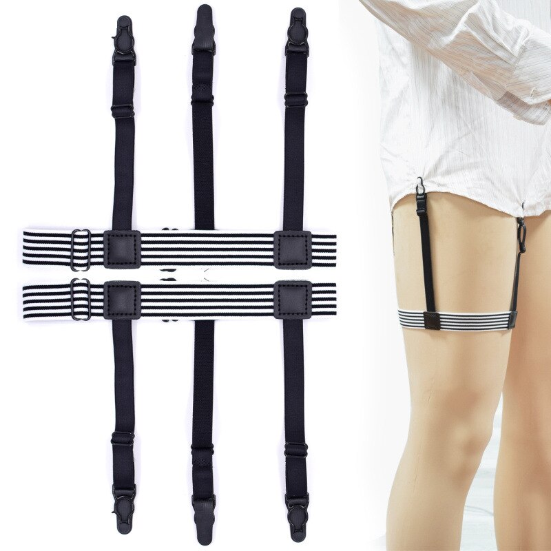 Frauen Herren Klassische Hemd Bleibt Strumpfbänder Halfter tirantes hombre Elastische Verstellbare Bein Hosenträger Gürtel Hemd stecken 3 Clips Schwarz