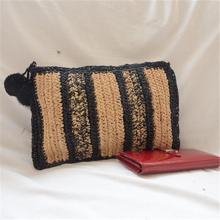 Haar Ball Dekoration Stroh Tasche Frauen Sommer Einkaufen Schulter taschen Böhmischen Strand Tasche Kette Hand-gewebte Crossbody-tasche