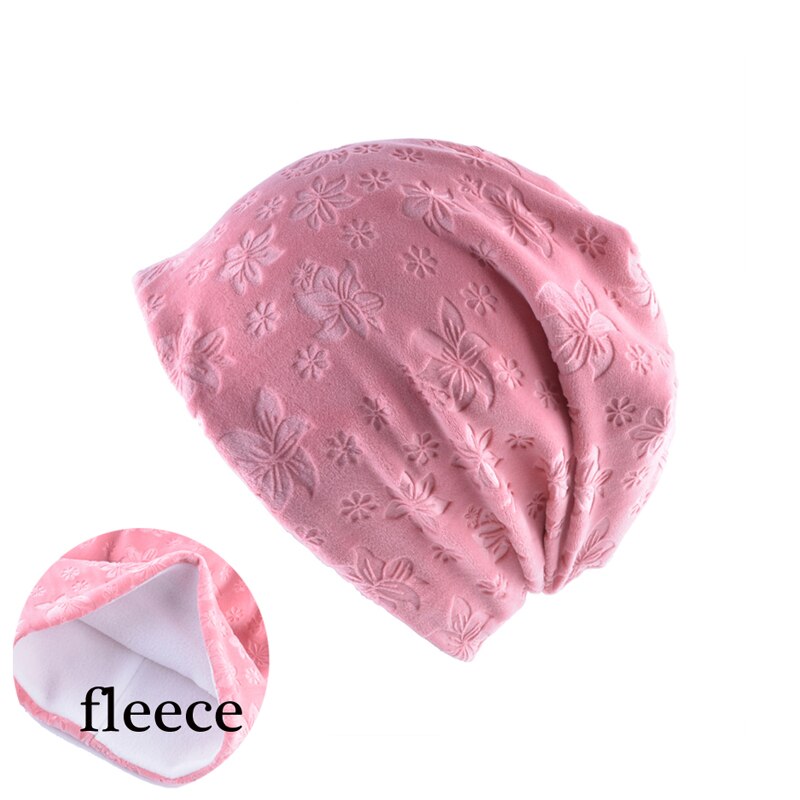 Frauen Vlies Innen Winter Kappe lässig schlapp Mütze Hütte Einfarbig Blume Drucken Skullies Motorhaube Mützen Gorro