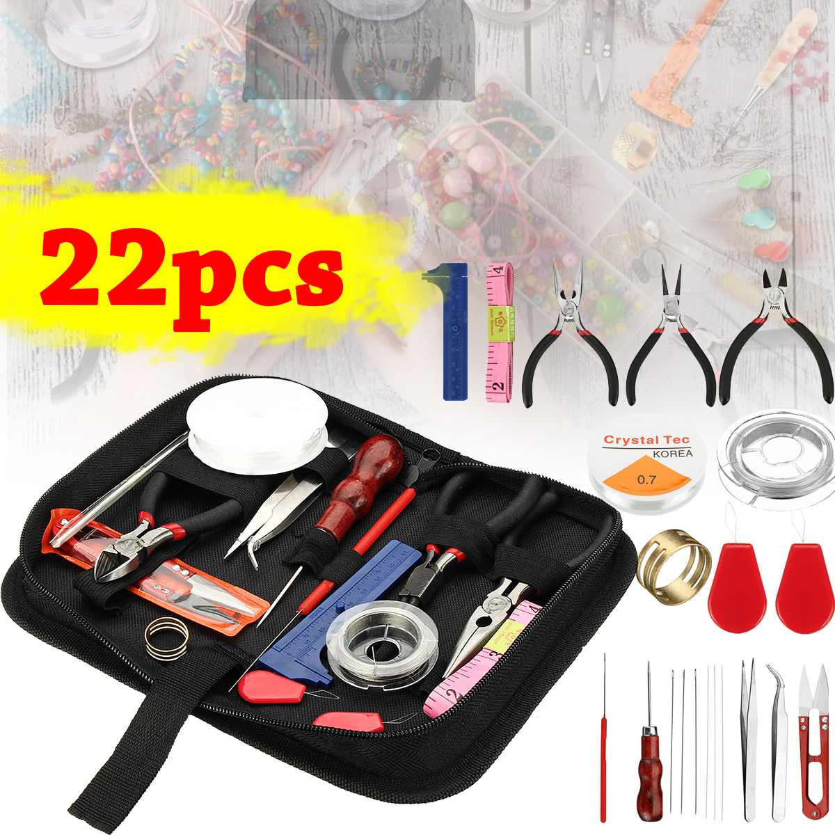 22 teil/satz DIY Schmuck Machen Werkzeuge Bausatz Schmuck Zangen Perlen Draht einstellen Reparatur Werkzeuge tasche DIY Handwerk