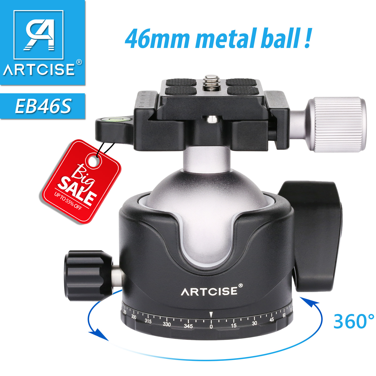 Neue Aktualisiert EB46S Metall Stativ Ball Kopf Niedrigen Profil Stativ Kopf Panorama Niedrigeren Schwerpunkt Max zuletzt 25kg/55,1 £