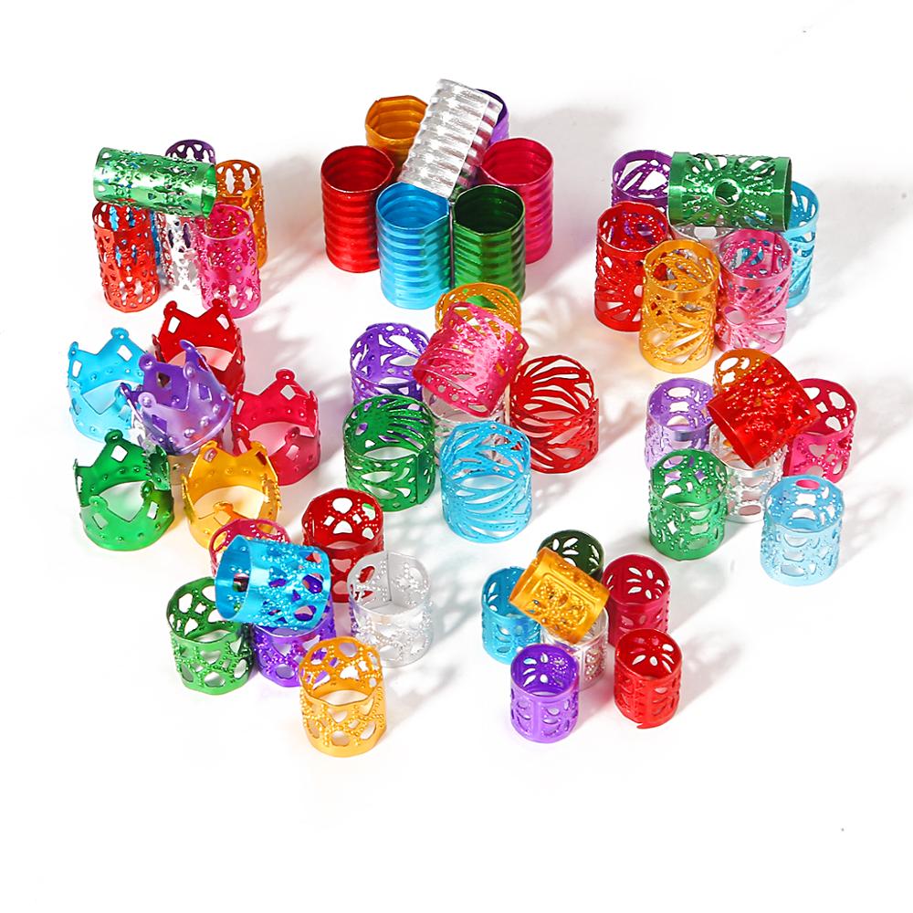 50 stücke mischen Farbe Mischen Stil haar verlängerung schmutzig geflecht haar schnalle groß geflecht hohl Aluminium Ring Einstellbar Haar Werkzeug zubehör