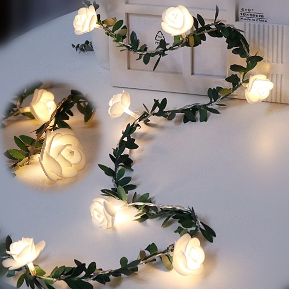 6M 40leds Rose Blume LED Weihnachten Girlande Gebühr Lichterketten Batterie/USB angetrieben Freien Für Hochzeit Garten Party Dekor
