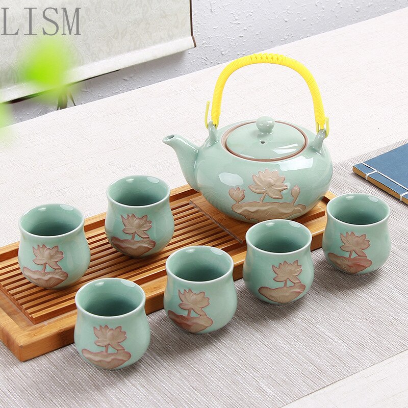 Große-kapazität 7-kopf Japanischen Hand-gemalt heben strahl topf Tee-einstellen anpassung haushalt keramik teekanne große topf becher