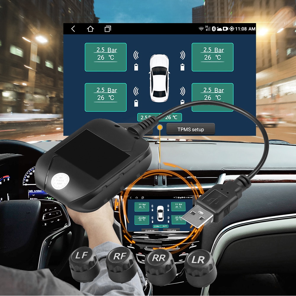 Android USB Reifen Druck Überwachung System TPMS für Auto Radio DVD Spieler Reifen Externe Sensor undichten niedrigen/hochdruck Alarm