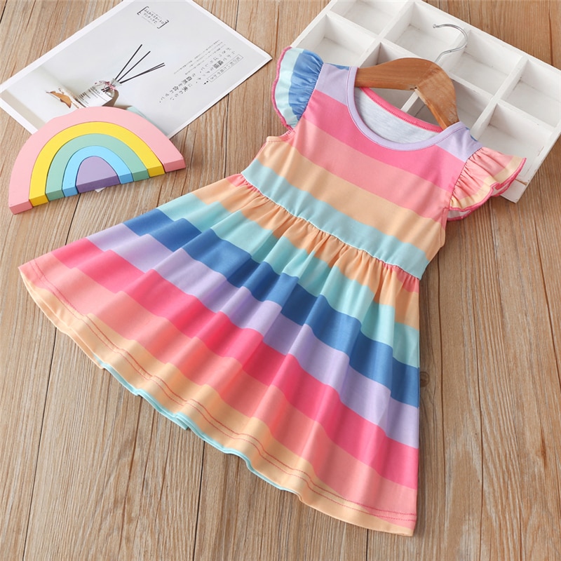 Baby Kleid Mädchen Kleidung Sommer Neue freundlicher Baumwolle Regenbogen Streifen A-linie Kleid freundlicher Kleidung Prinzessin Ballettröckchen Kleider 0-3T