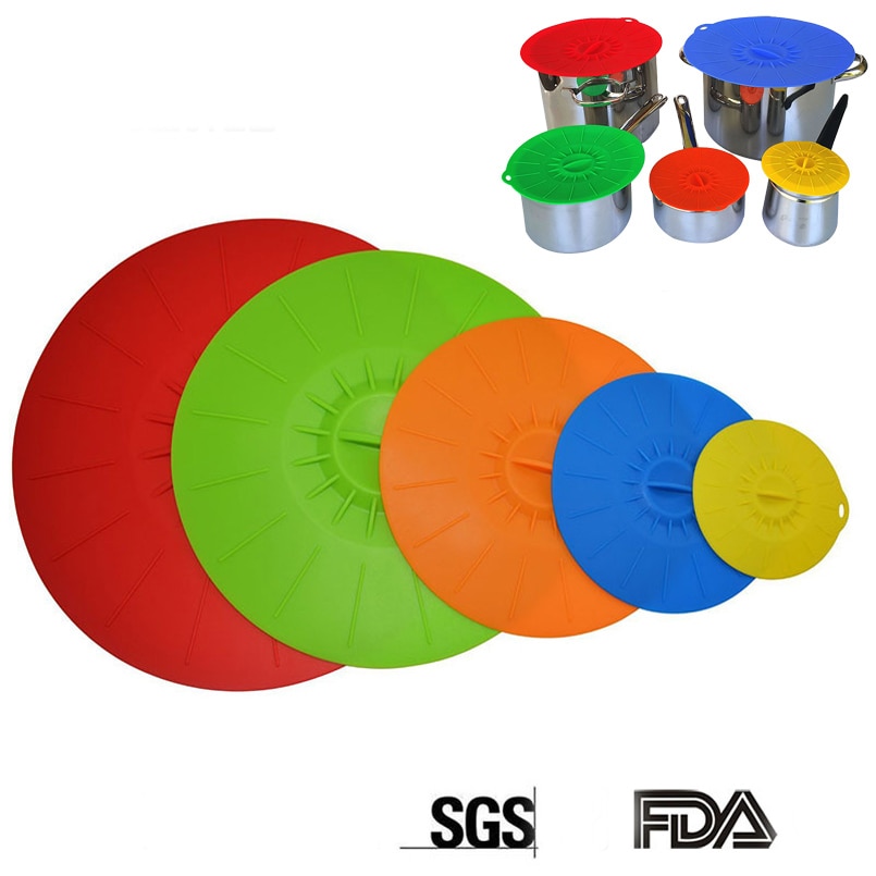 Celulares Kochgeschirr 5 einstellen Silikon Deckel Saug Lebensmittel Schoner Abdeckungen Abdeckung Frische Für Töpfe Pfannen Schalen Tassen Container